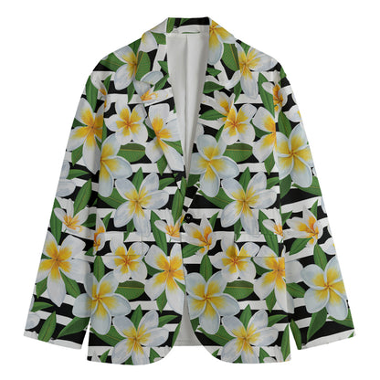 Plumeria Flower Striped Pattern Print Men's Blazer