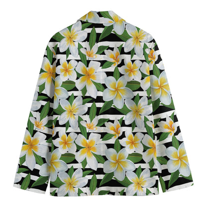 Plumeria Flower Striped Pattern Print Men's Blazer