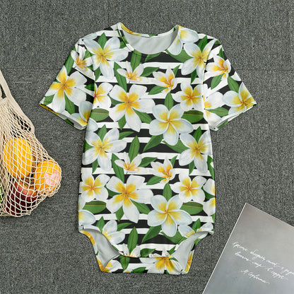 Plumeria Flower Striped Pattern Print Men's Bodysuit