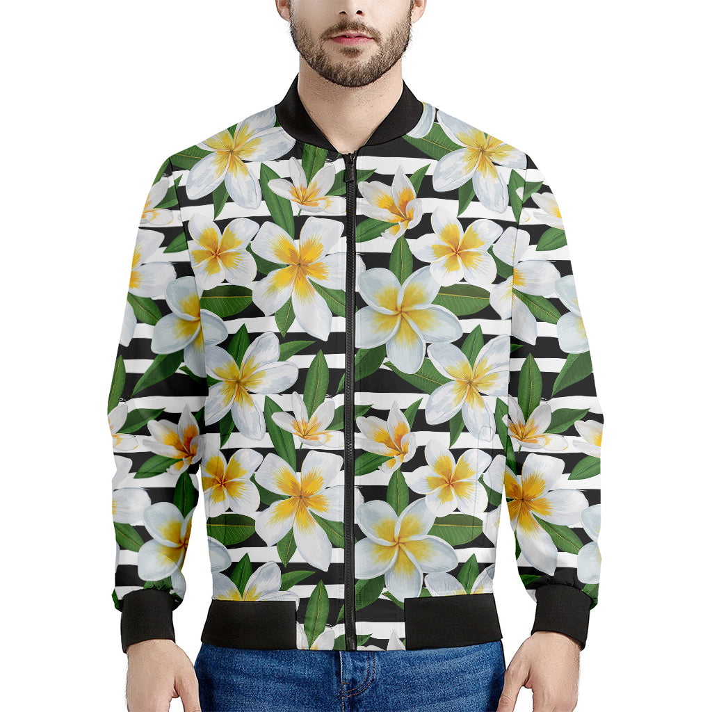 Plumeria Flower Striped Pattern Print Men's Bomber Jacket