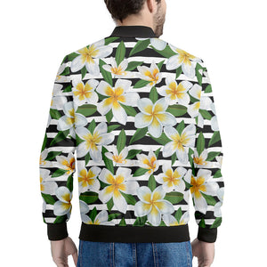 Plumeria Flower Striped Pattern Print Men's Bomber Jacket