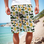 Plumeria Flower Striped Pattern Print Men's Cargo Shorts