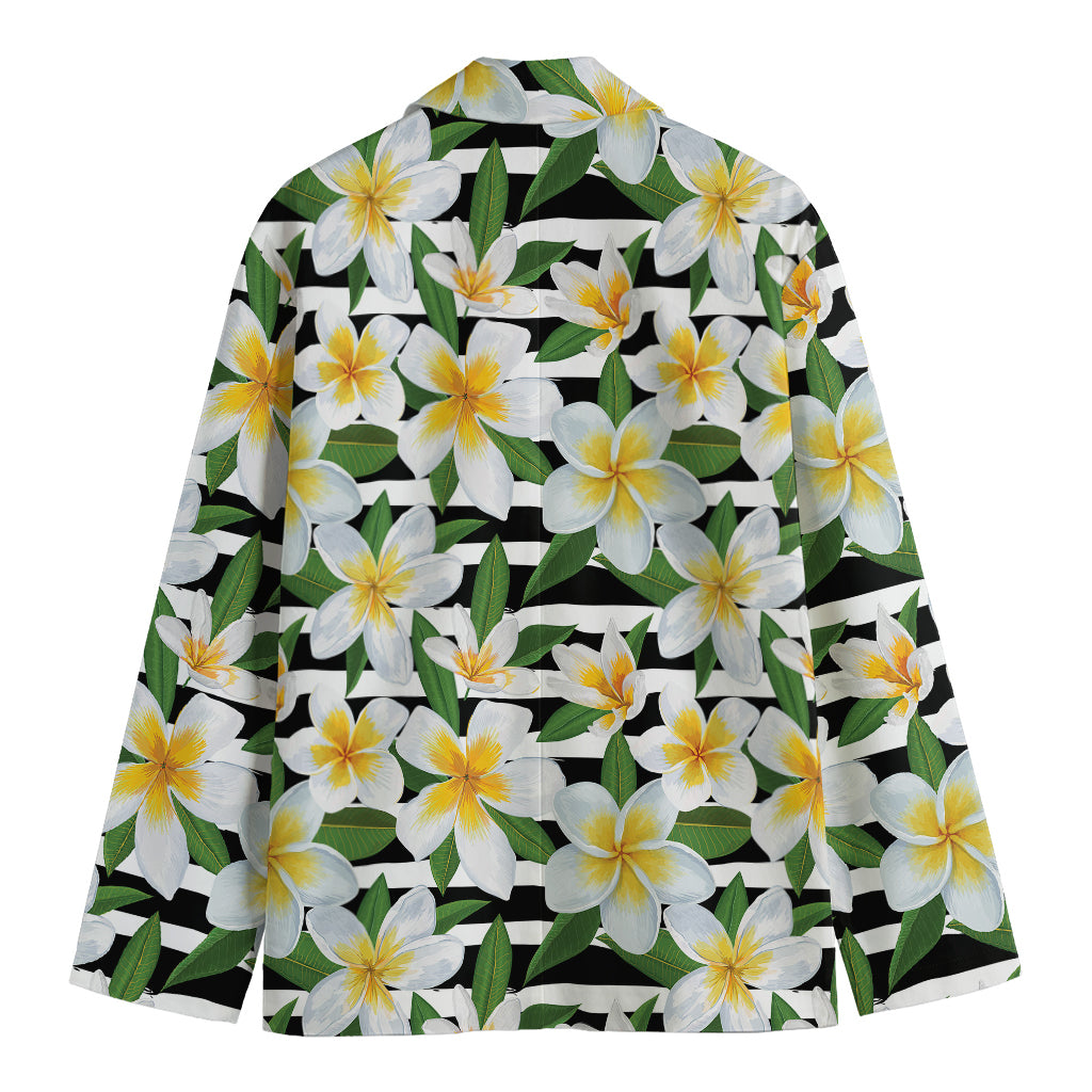 Plumeria Flower Striped Pattern Print Men's Cotton Blazer