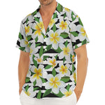 Plumeria Flower Striped Pattern Print Men's Deep V-Neck Shirt