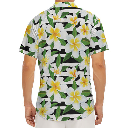 Plumeria Flower Striped Pattern Print Men's Deep V-Neck Shirt
