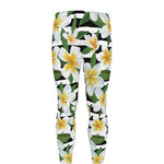 Plumeria Flower Striped Pattern Print Men's leggings