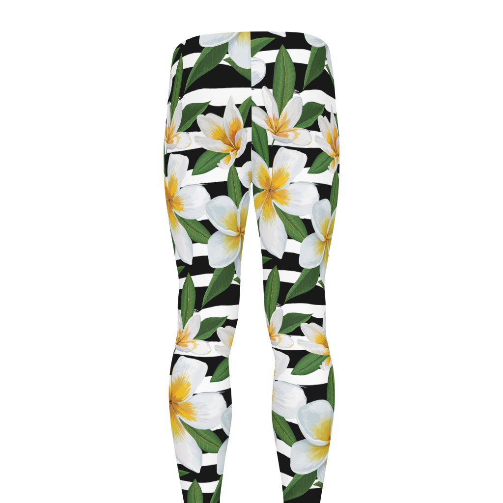 Plumeria Flower Striped Pattern Print Men's leggings