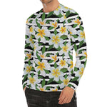 Plumeria Flower Striped Pattern Print Men's Long Sleeve Rash Guard