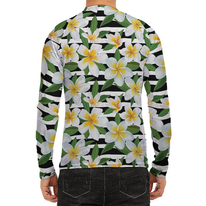 Plumeria Flower Striped Pattern Print Men's Long Sleeve Rash Guard