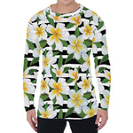 Plumeria Flower Striped Pattern Print Men's Long Sleeve T-Shirt