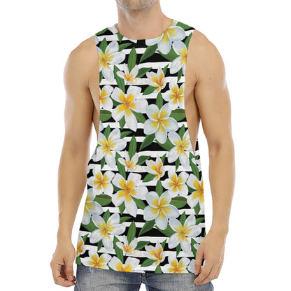 Plumeria Flower Striped Pattern Print Men's Muscle Tank Top