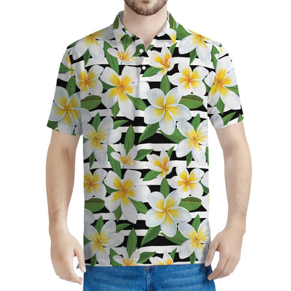 Plumeria Flower Striped Pattern Print Men's Polo Shirt