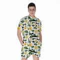 Plumeria Flower Striped Pattern Print Men's Romper