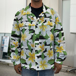 Plumeria Flower Striped Pattern Print Men's Shirt Jacket