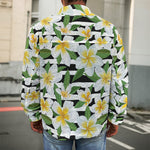 Plumeria Flower Striped Pattern Print Men's Shirt Jacket