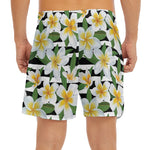 Plumeria Flower Striped Pattern Print Men's Split Running Shorts