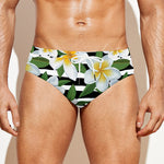 Plumeria Flower Striped Pattern Print Men's Swim Briefs