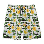 Plumeria Flower Striped Pattern Print Men's Swim Trunks
