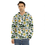 Plumeria Flower Striped Pattern Print Men's Velvet Pullover Hoodie