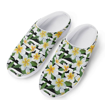Plumeria Flower Striped Pattern Print Mesh Casual Shoes