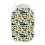 Plumeria Flower Striped Pattern Print Mesh Laundry Hamper