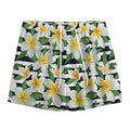 Plumeria Flower Striped Pattern Print Mesh Shorts