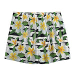 Plumeria Flower Striped Pattern Print Mesh Shorts