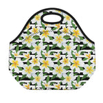 Plumeria Flower Striped Pattern Print Neoprene Lunch Bag