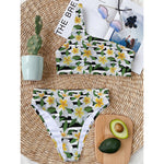 Plumeria Flower Striped Pattern Print One Shoulder Bikini Top