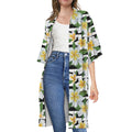 Plumeria Flower Striped Pattern Print Open Front Beach Cover Up