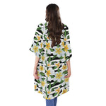 Plumeria Flower Striped Pattern Print Open Front Beach Cover Up