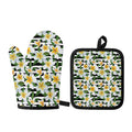 Plumeria Flower Striped Pattern Print Oven Mitt And Pot Holder Set