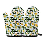 Plumeria Flower Striped Pattern Print Oven Mitts