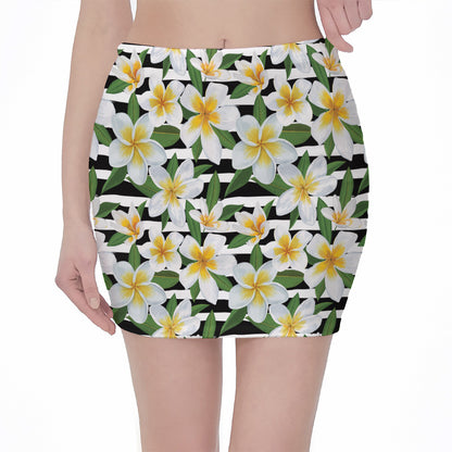 Plumeria Flower Striped Pattern Print Pencil Mini Skirt