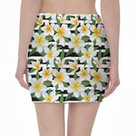 Plumeria Flower Striped Pattern Print Pencil Mini Skirt