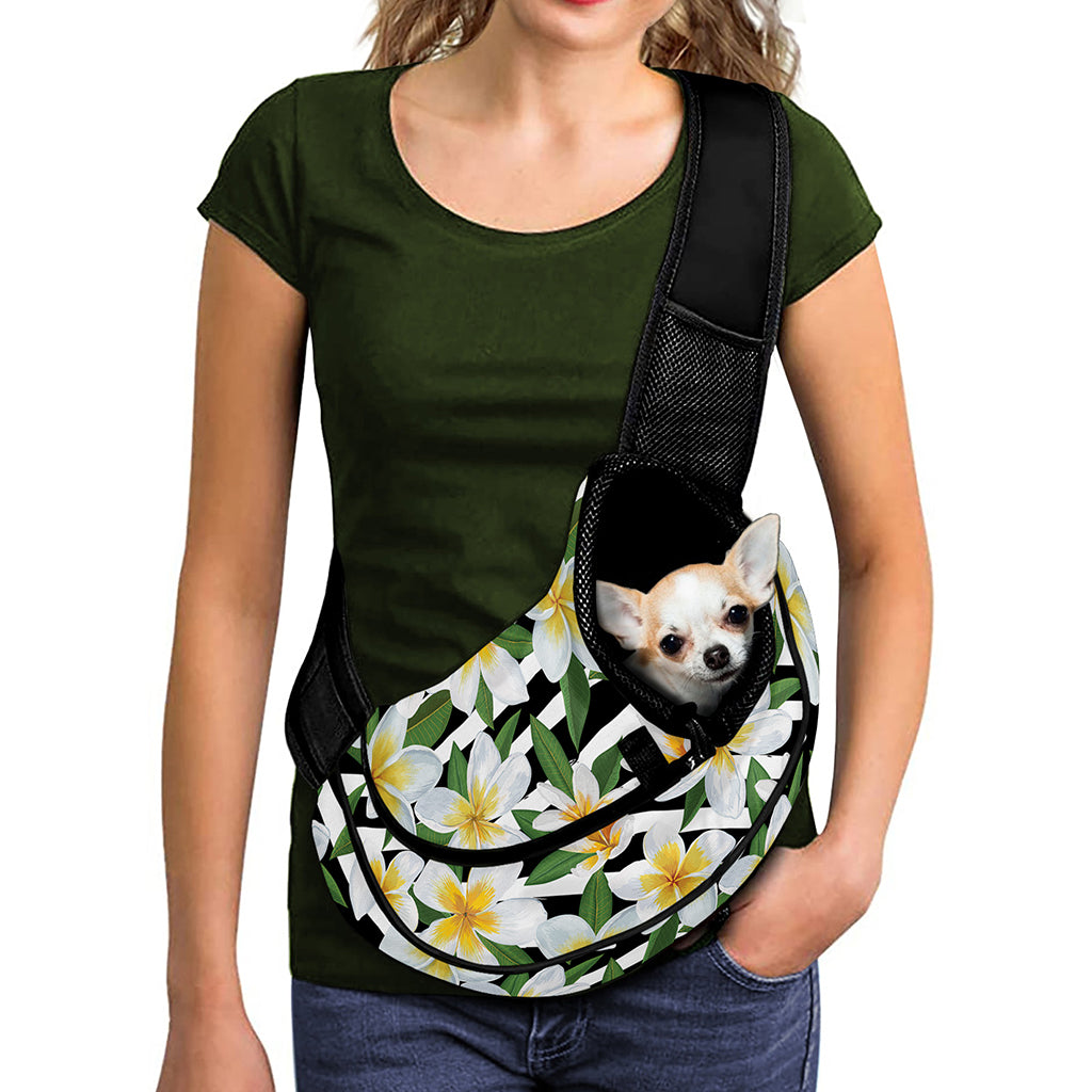 Plumeria Flower Striped Pattern Print Pet Sling Carrier