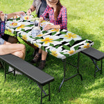 Plumeria Flower Striped Pattern Print Picnic Table Cover