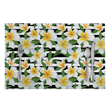 Plumeria Flower Striped Pattern Print Placemat