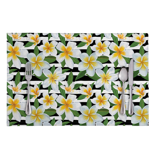 Plumeria Flower Striped Pattern Print Placemat