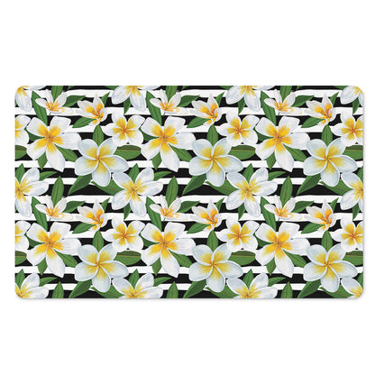 Plumeria Flower Striped Pattern Print Polyester Doormat
