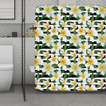Plumeria Flower Striped Pattern Print Polyester Shower Curtain