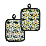 Plumeria Flower Striped Pattern Print Pot Holders