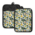Plumeria Flower Striped Pattern Print Pot Holders With Pocket