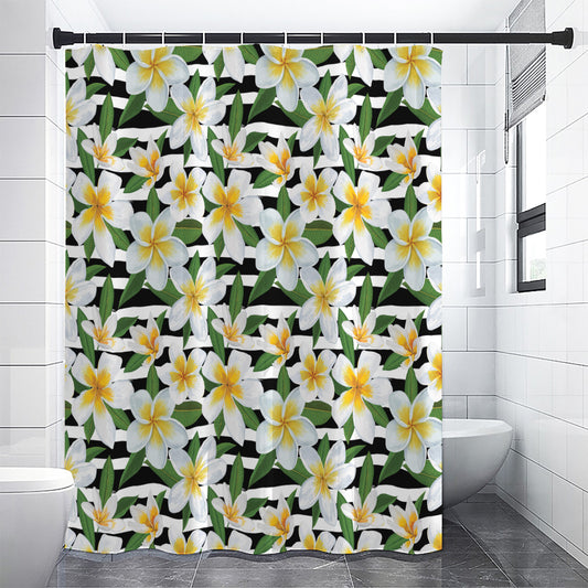 Plumeria Flower Striped Pattern Print Premium Shower Curtain
