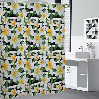 Plumeria Flower Striped Pattern Print Premium Shower Curtain