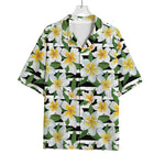 Plumeria Flower Striped Pattern Print Rayon Hawaiian Shirt
