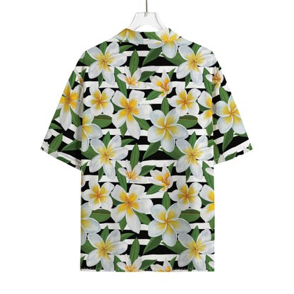 Plumeria Flower Striped Pattern Print Rayon Hawaiian Shirt