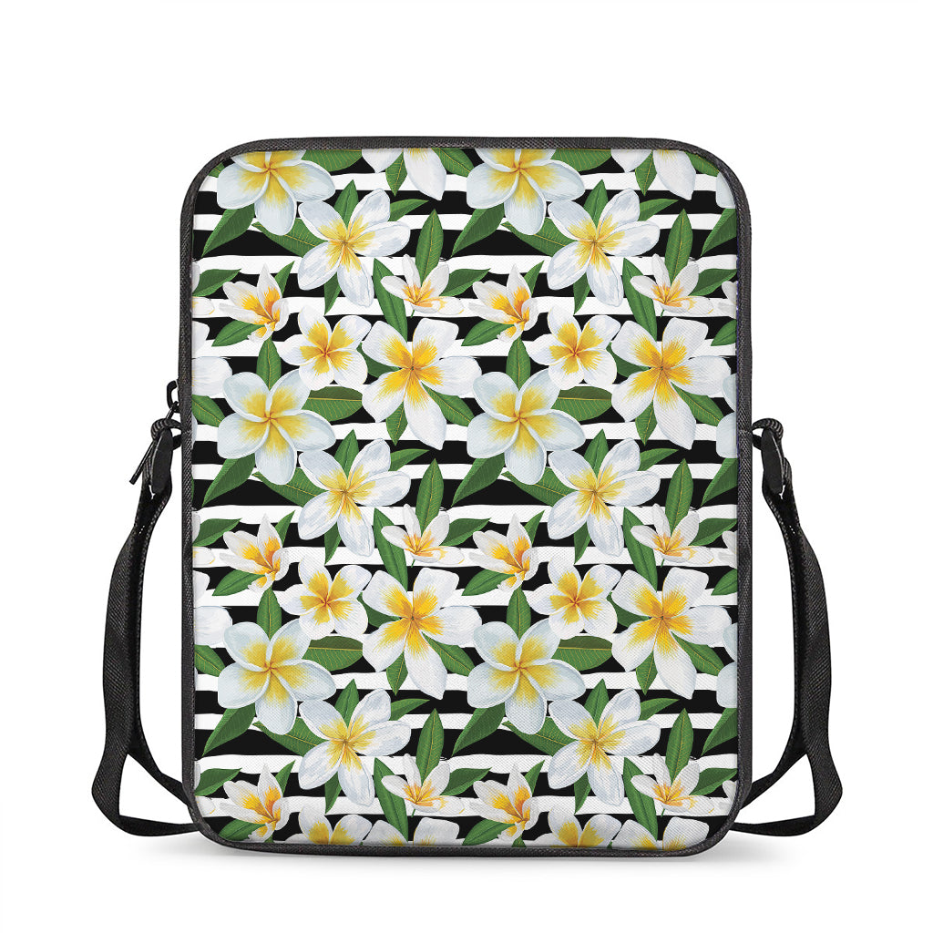 Plumeria Flower Striped Pattern Print Rectangular Crossbody Bag