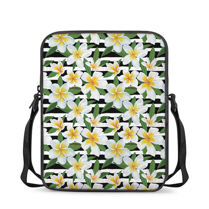 Plumeria Flower Striped Pattern Print Rectangular Crossbody Bag
