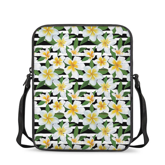 Plumeria Flower Striped Pattern Print Rectangular Crossbody Bag